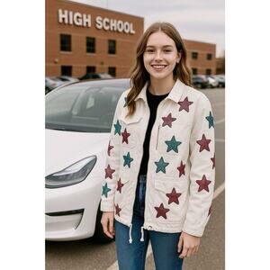 Buddy Love Alyssa Jacket White Cargo Star Sequin Size S Barbie Core Retro Preppy